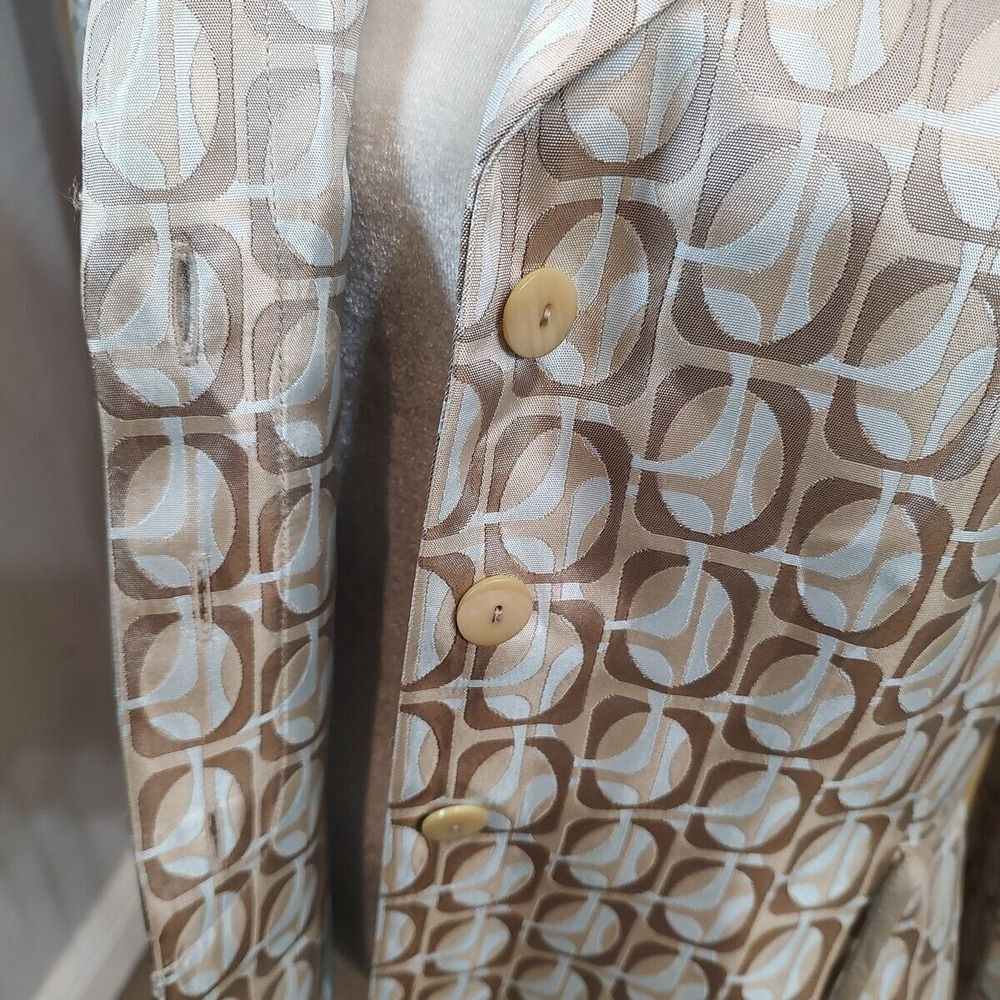 Kay Unger NY Blazer 14 Damask Ivory/Blue Vintage Suit‎ Jacket Y2K Leather Belt - Picture 8 of 11